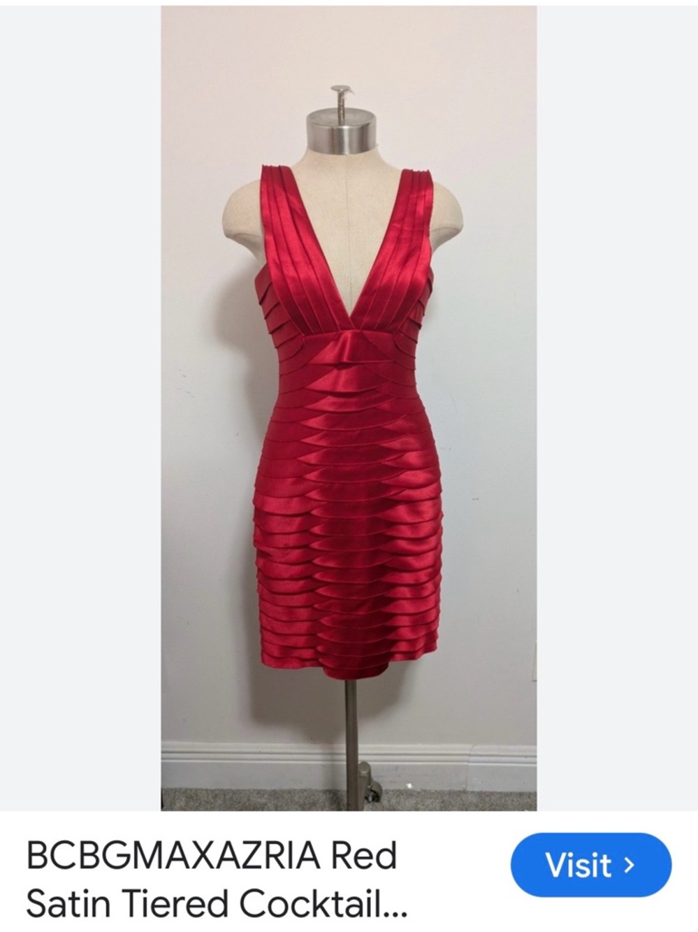 BCBGMAXAZRIA Red V-Neck Tiered Mini Dress - Picture 3 of 12